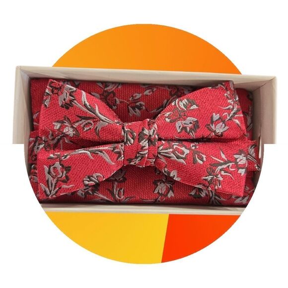 STACY ADAMS RED BLACK GREY FASHION BOXED BOW TIE & POCKET SQUARE SET. - Picture 1 of 5